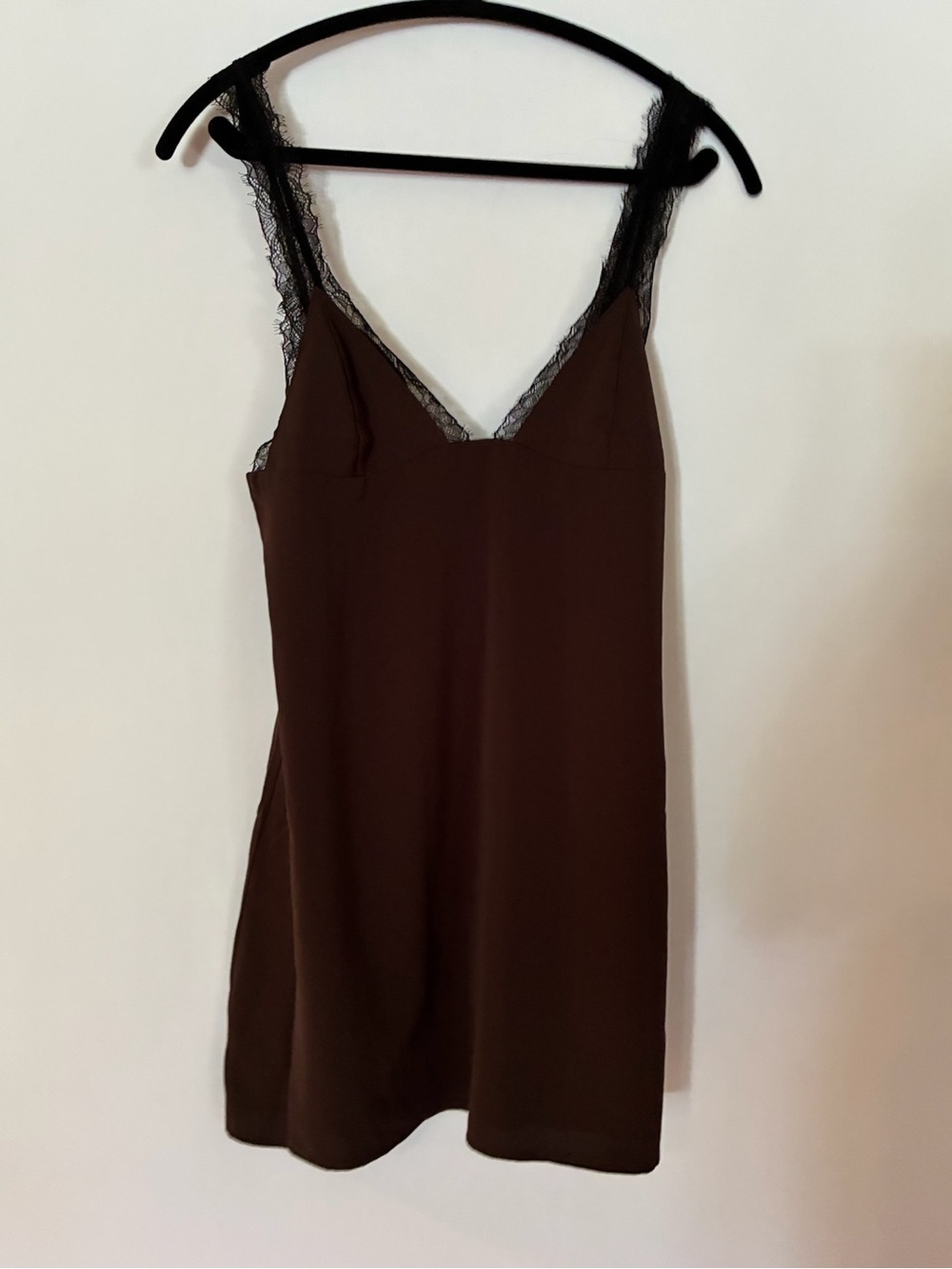 White Fox NWT Boutique Brown w/ Black Lace-Trim Slip Style Top -Sz S
